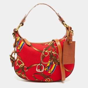 Ralph Lauren Red Printed Canvas and Leather Crossbody Bag