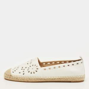 مملوكة مسبقًا Ralph Lauren Cameryn Eylt Size 37 White Leather Espadrille Flats
