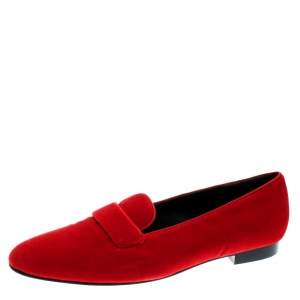 Pre Owned Ralph Lauren Red Velvet Smoking Slippers Size 39.5