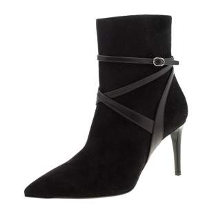 Pre Owned Ralph Lauren Black Suede Buckle Detail Ankle Boots Size 39
