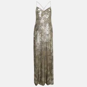 Ralph Lauren Purple Label Brown Sequin Maxi Slip Dress M