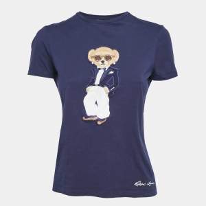 Pre Owned Ralph Lauren Purple Label Navy Blue Teddy Applique Crew Neck T-Shirt S