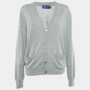 Ralph Lauren Purple Label Grey Cashmere Button Front Cardigan M