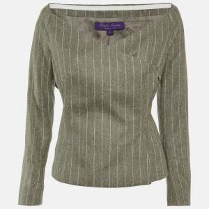 Ralph Lauren Purple Label Grey Helene Chalk-Stripe Wool Flannel Jacket M