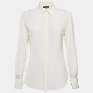 Ralph Lauren Purple Label Off-White Silk Button Front Shirt M