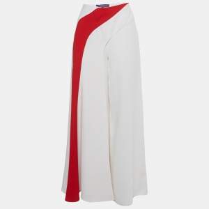 Pre Owned Ralph Lauren Purple Label White Crepe Contrast Stripe Flared Trouser S