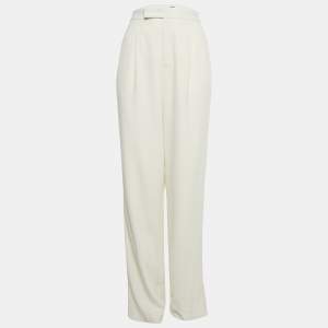 Pre Owned Ralph Lauren Purple Label White Crepe Side Stripe Trousers S