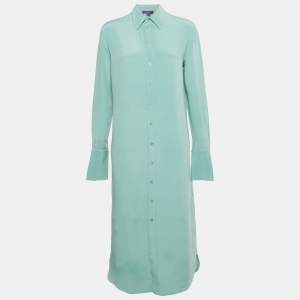 Pre Owned Ralph Lauren Purple Label Blue Silk Shirt Midi Dress S