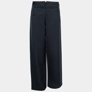 Ralph Lauren Purple Label Navy Blue Wool Button Embellished Wide Leg Trouser M