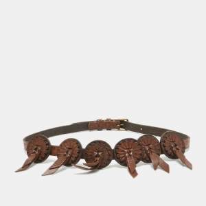 Ralph Lauren Dark Brown Leather Embossed Waist Buckle Belt M