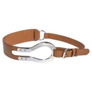 Ralph Lauren Brown Leather Horseshoe Buckle Waist Belt 95CM