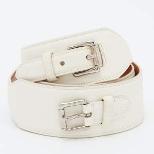Ralph Lauren Cream Leather Buckle Waist Belt 80CM