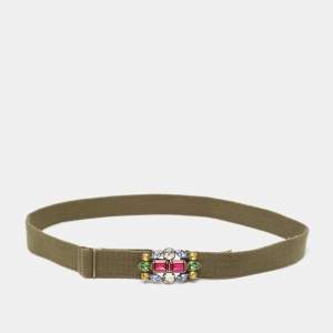 Ralph Lauren Olive Green Canvas Crystals Buckle Adjustable Belt L