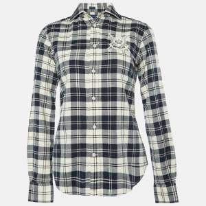 Pre Owned Ralph Lauren Black Plaid Check Cotton & Wool Slim Fit Shirt S