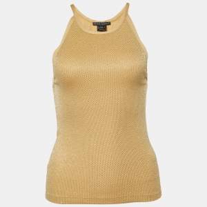Ralph Lauren Gold Embellished Cotton Knit Tank Top M
