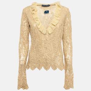 Pre Owned Ralph Lauren Vintage Beige Embroidered Tulle Blouse L