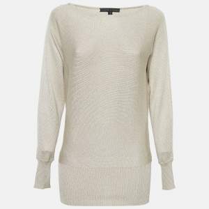مملوكة مسبقًا Ralph Lauren Beige Lurex Rib Knit Sweater S