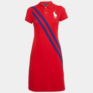 Ralph Lauren Sports Red Pique Cotton T-Shirt Mini Dress S