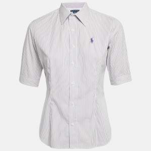Pre Owned Ralph Lauren Purple Pinstripe Cotton Short Sleeve Shirt S