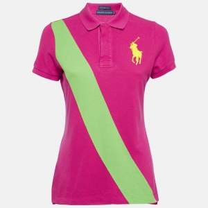 Pre Owned Ralph Lauren Pink Striped Cotton Pique Polo T-Shirt M