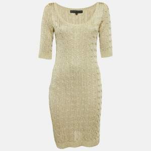 Ralph Lauren Gold Cable Lurex Knit Mini Dress M