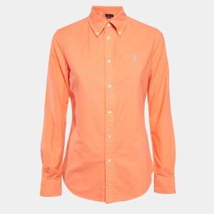 Pre Owned Ralph Lauren Orange Logo Embroidered Cotton Custom Fit Shirt S