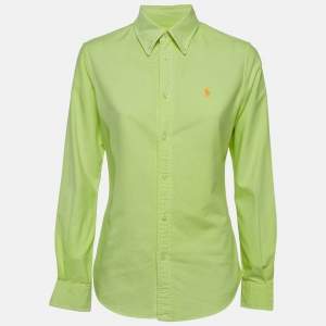 Ralph Lauren Neon Green Logo Embroidered Custom Fit Shirt S