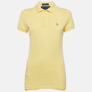 Pre Owned Ralph Lauren Yellow Logo Embroidered Cotton Skinny Polo T-Shirt M