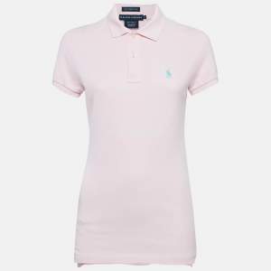 Ralph Lauren Pink Logo Embroidered Cotton Skinny Polo T-Shirt M