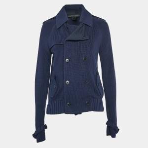 Pre Owned Ralph Lauren Navy Blue Rib Knit Double Breasted Jacket M