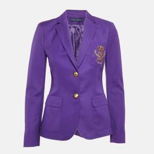 Pre Owned Ralph Lauren Purple Embroidered Wool Single Breasted Blazer S