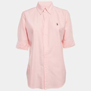 Pre Owned Ralph Lauren Pink Cotton Slim Fit Half Sleeve Shirt M
