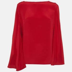 Pre Owned Ralph Lauren Red Silk Cape Detail Top M