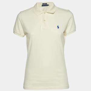 Pre Owned Ralph Lauren Cream Cotton Pique Polo T-Shirt L
