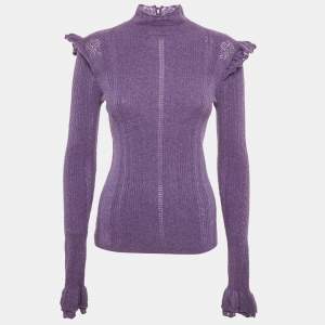 Pre Owned Ralph Lauren Purple Cable Knit Ruffled Sweater S