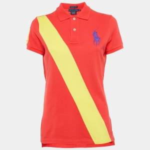 Ralph Lauren Red Cotton Pique Applique Detail Polo T-Shirt M