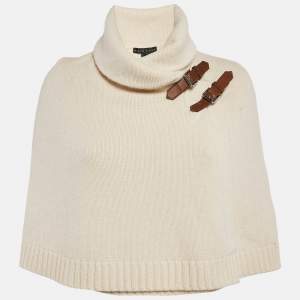 Ralph Lauren Cream Wool Knit Buckle Detail Cape S