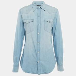 Pre Owned Ralph Lauren Blue Faded Denim Long Sleeve Shirt S