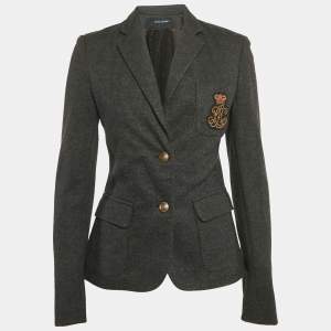 Ralph Lauren Grey Felt Wool Crest Detail Blazer M