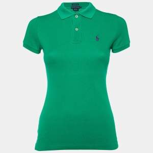 Pre Owned Ralph Lauren Green Logo Embroidered Cotton Skinny Polo T-Shirt XS