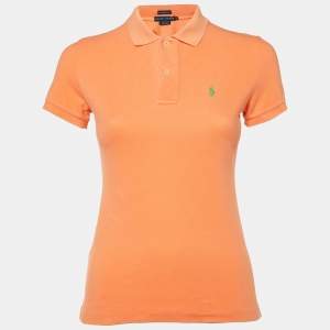 Ralph Lauren Orange Logo Embroidered Cotton Skinny Polo T-Shirt XS