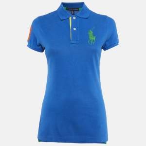 Ralph Lauren Blue Logo Embroidered Cotton Pique Polo T-Shirt S