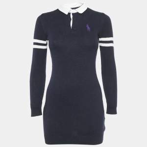 Ralph Lauren Navy Blue Cotton Knit Polo Sweater Dress L