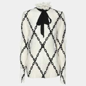 Philosophy Di Lorenzo Serafini White/Black Lace Chain Link Embroidered Tops S