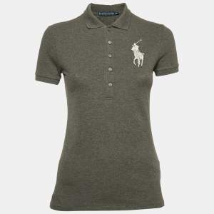 Ralph Lauren Grey Logo Embroidered Cotton Pique Polo T-Shirt S