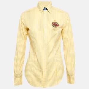 Ralph Lauren Yellow Striped Cotton Badge Applique Shirt M