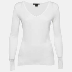 Ralph Lauren White Cotton Knit V-Neck Sweatshirt S