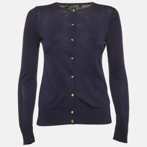 Ralph Lauren Navy Blue Cotton Button Front Cardigan XS