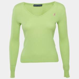 Ralph Lauren Light Green Cashmere V-Neck Long Sleeve Sweater S