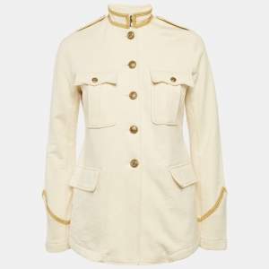Denim & Supply Ralph Lauren Cream Gold Trim Cotton Military Style Jacket M